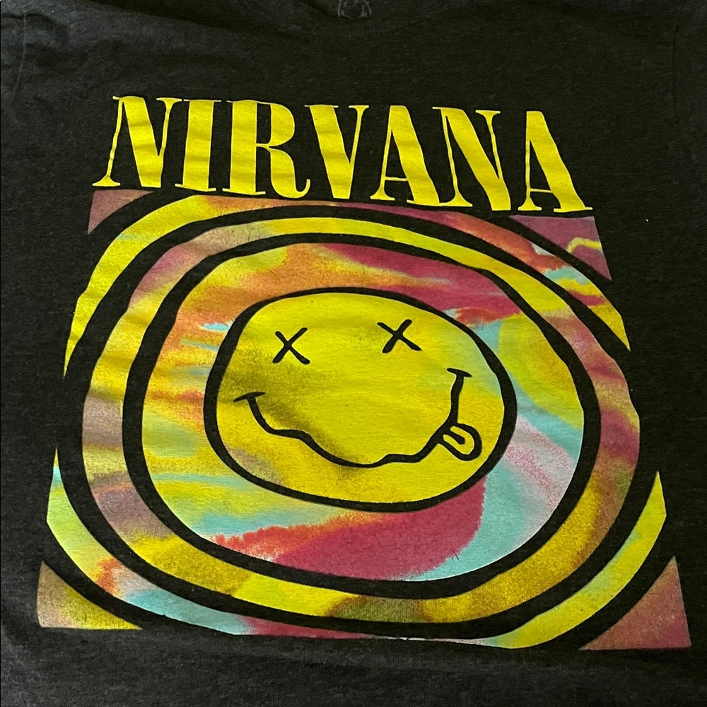 NIRVANA Black Tee with Yellow and Multicolor Design